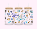 Man Of God - Glass Cup With Bamboo Lid 16oz featuring vibrant printed designs, perfect for adding personality to your beverages.