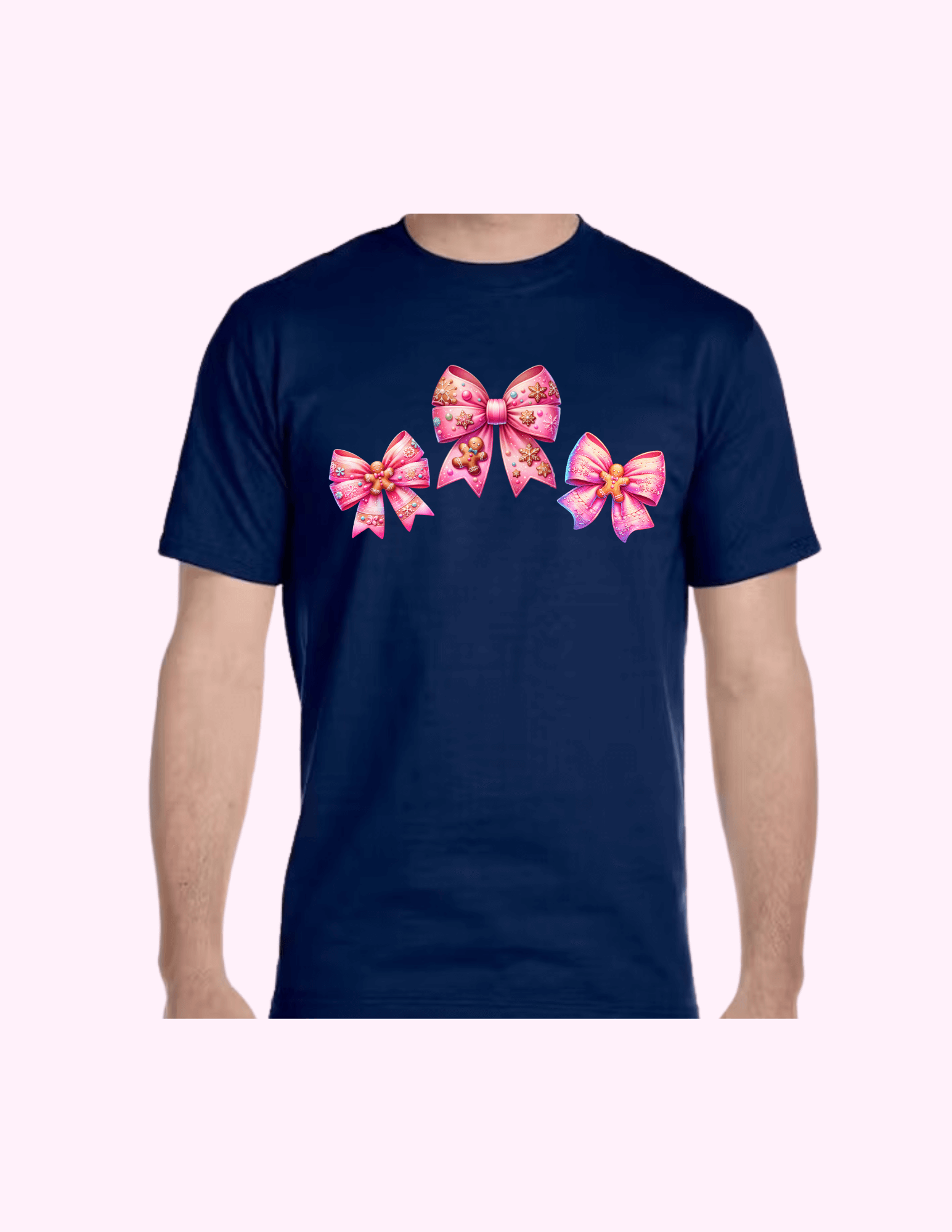 Gingerbread Cookie Pink Bow - Adult T-Shirt featuring unique artwork, perfect for personal style and expression.