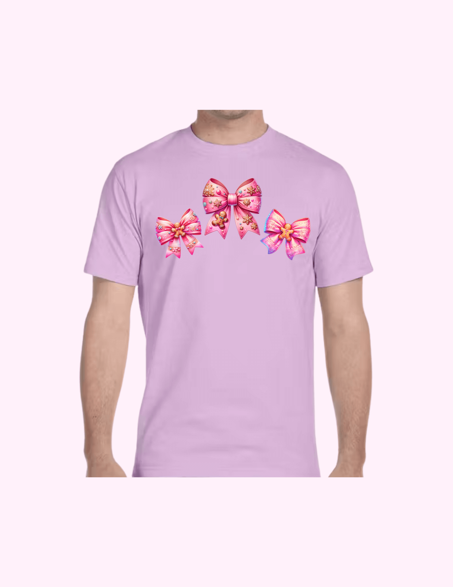 Gingerbread Cookie Pink Bow - Adult T-Shirt featuring unique artwork, perfect for personal style and expression.