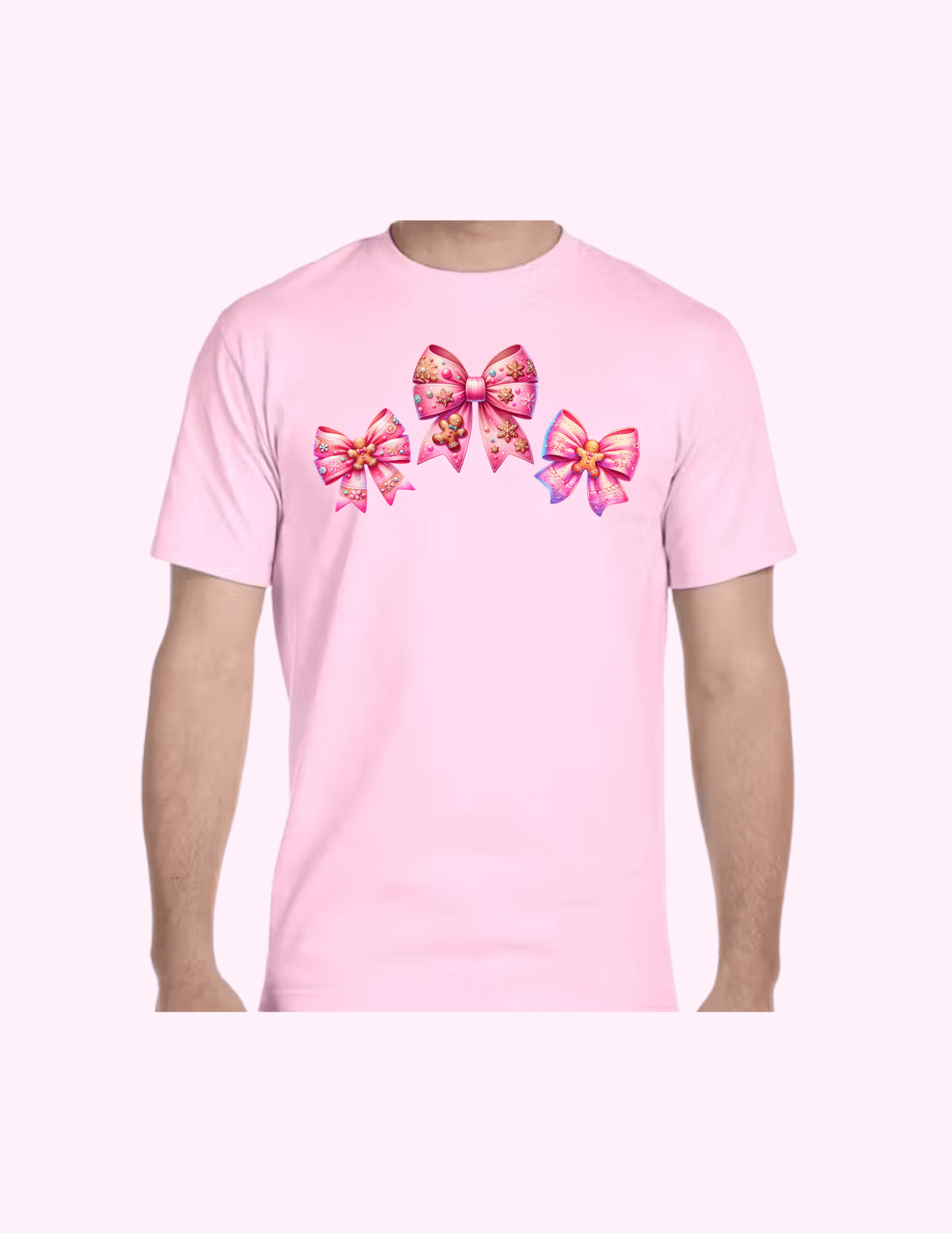 Gingerbread Cookie Pink Bow - Adult T-Shirt featuring unique artwork, perfect for personal style and expression.