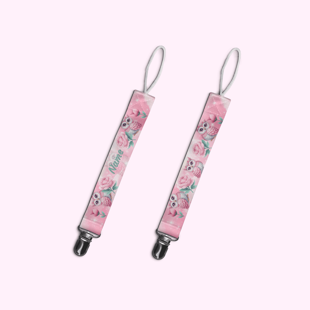 Sparkle Pink Owl - Baby Pacifier Clip Holder featuring unique artwork, perfect for personal style and expression.