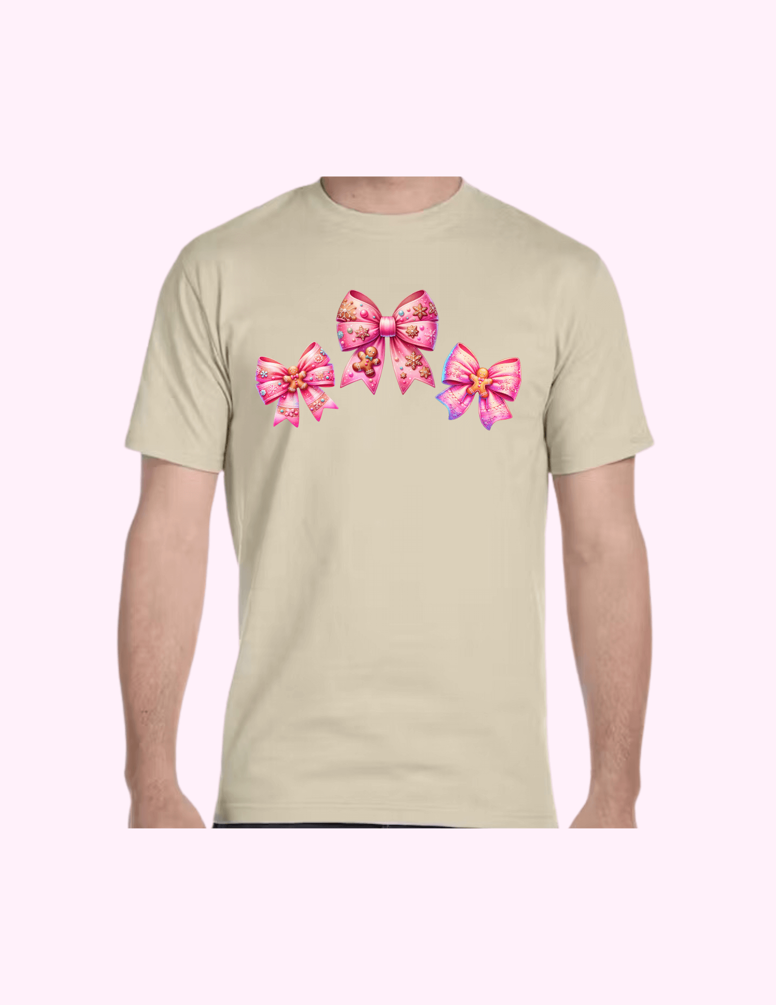 Gingerbread Cookie Pink Bow - Adult T-Shirt featuring unique artwork, perfect for personal style and expression.