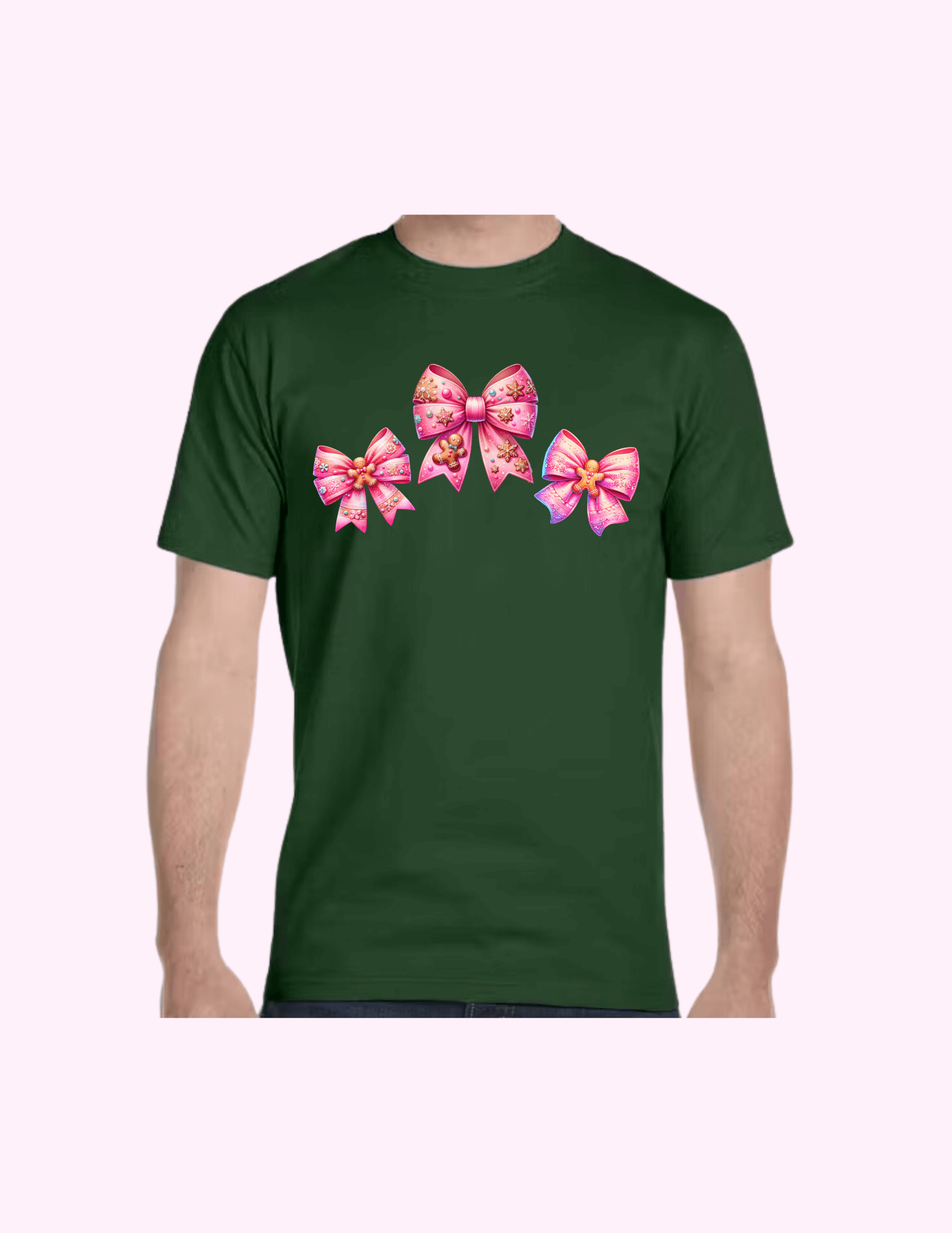 Gingerbread Cookie Pink Bow - Adult T-Shirt featuring unique artwork, perfect for personal style and expression.