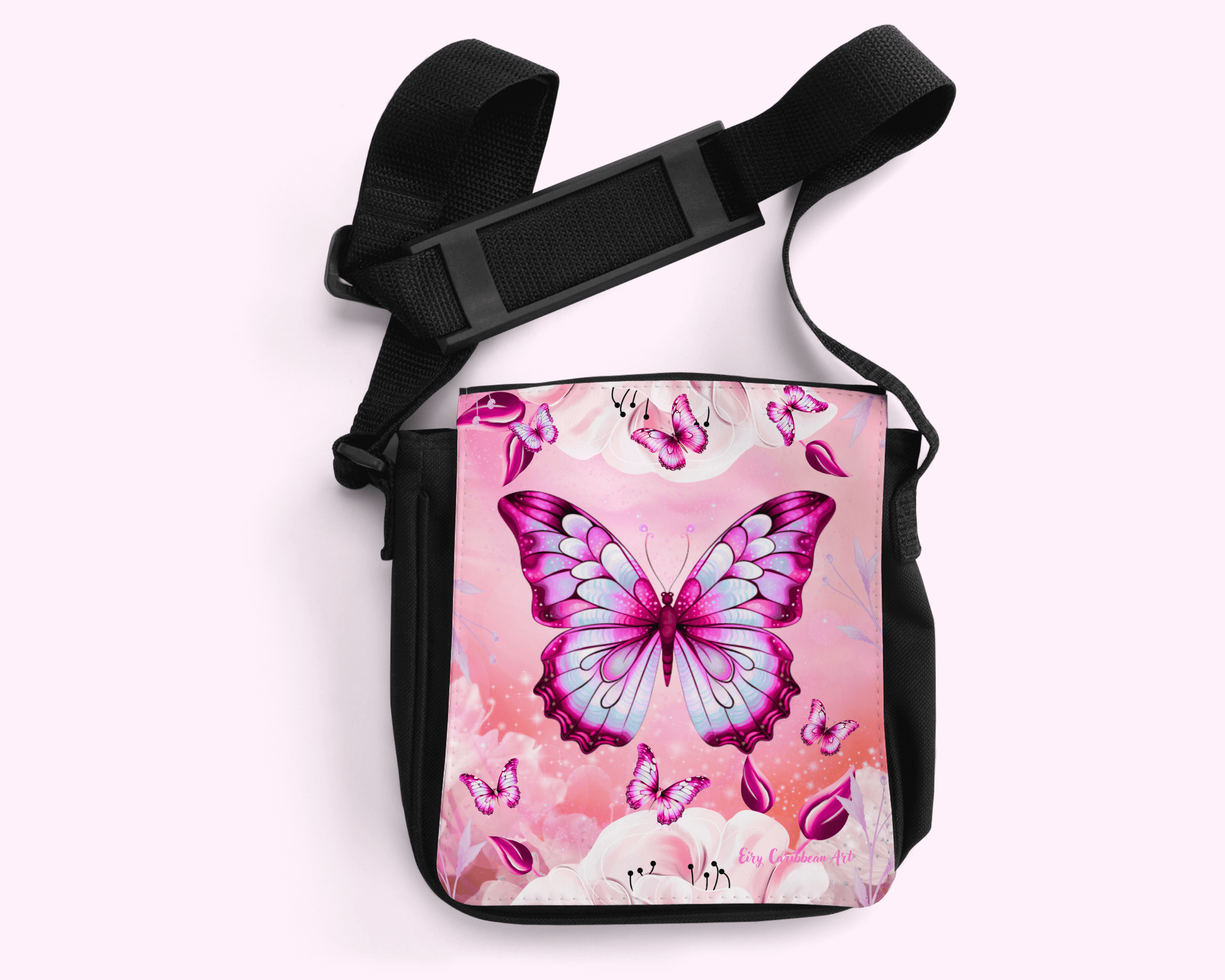 Pink Butterfly - Crossbody Small Bag made of premium materials, featuring a sleek design and adjustable strap for comfort and style.