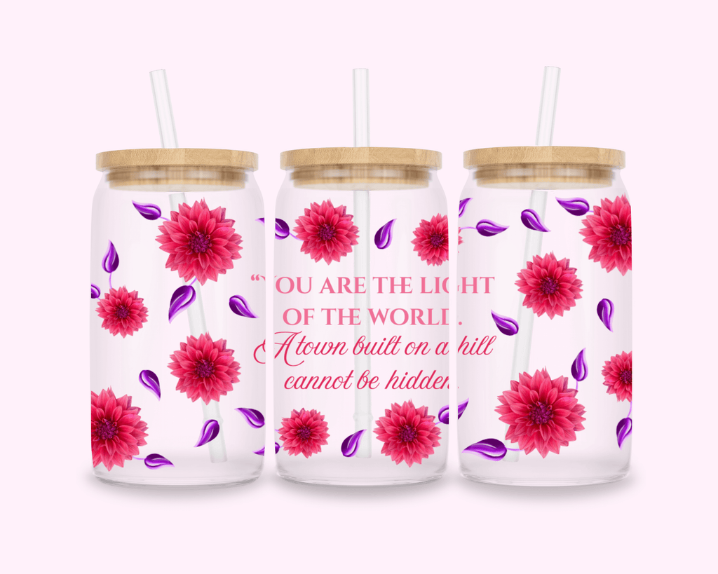 The Light Of The World - Glass Cup With Bamboo Lid 16oz featuring unique artwork, perfect for personal style and expression.