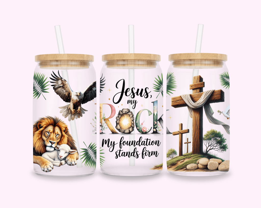 The Rock - Glass Cup With Bamboo Lid 16oz featuring unique artwork, perfect for personal style and expression.