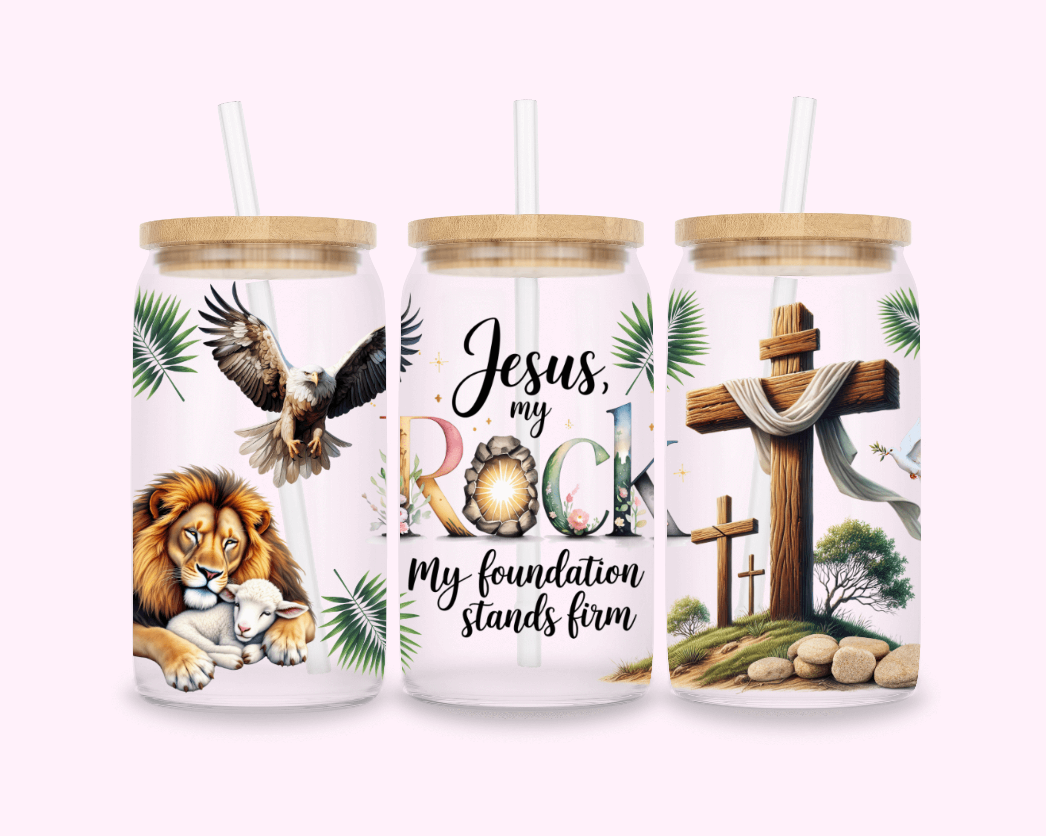 The Rock - Glass Cup With Bamboo Lid 16oz featuring unique artwork, perfect for personal style and expression.