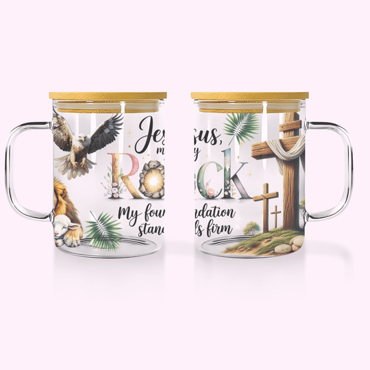 The Rock - 17oz Glass Mug With Bamboo Lid featuring unique artwork, perfect for personal style and expression.