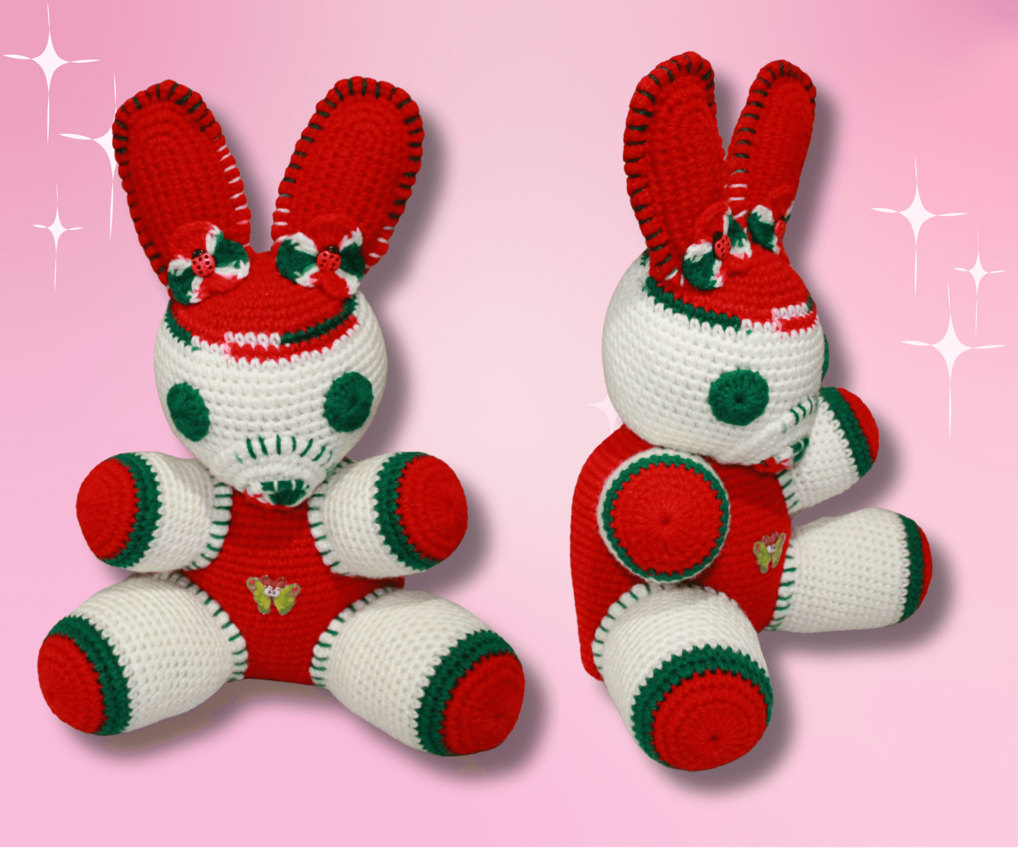 Ladybug Bunny crafted with handmade techniques for a truly unique style.