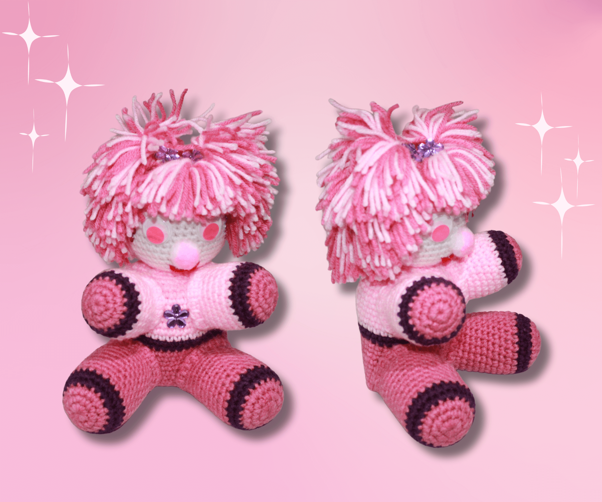 Pink Pom Pom Girl crafted with handmade techniques for a truly unique style.