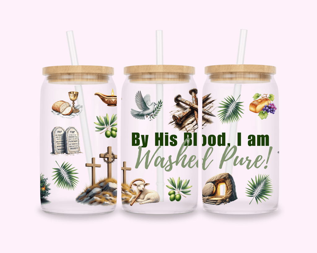 Washed Pure - Glass Cup With Bamboo Lid 16oz featuring unique artwork, perfect for personal style and expression.