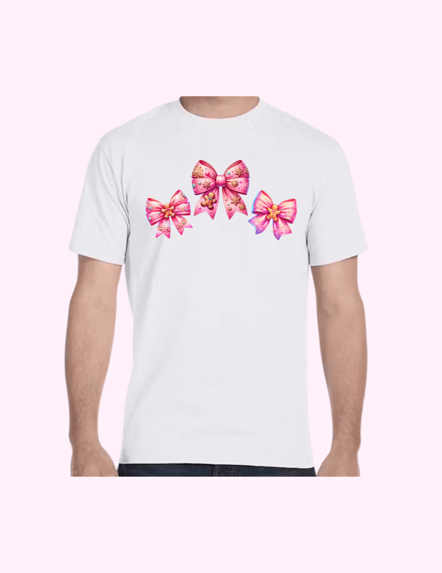 Gingerbread Cookie Pink Bow - Adult T-Shirt featuring unique artwork, perfect for personal style and expression.
