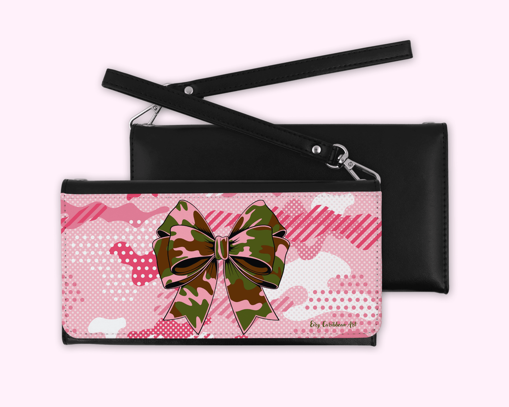 Women Wallet - Camouflage Peach Bow